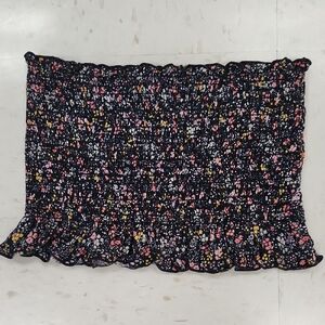Forever 21 Black Multi-color Floral Elastic Ruffle Tube Top Women's Size Medium